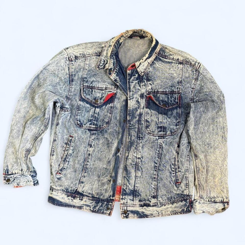 Vintage 80s Expressions Men’s Trucker‎ Denim Acid Wash Distressed Jacket Retro